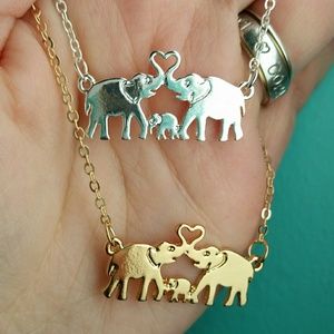 Elephant Family Heart Necklaces